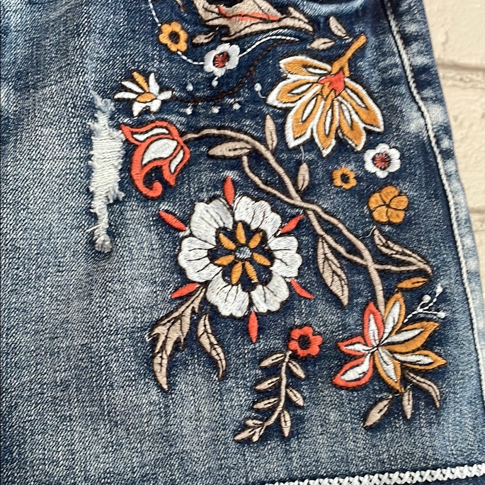 Altar'd State Embroidered Denim Mini Skirt - Blue and Multicolor - Picture 8 of 9